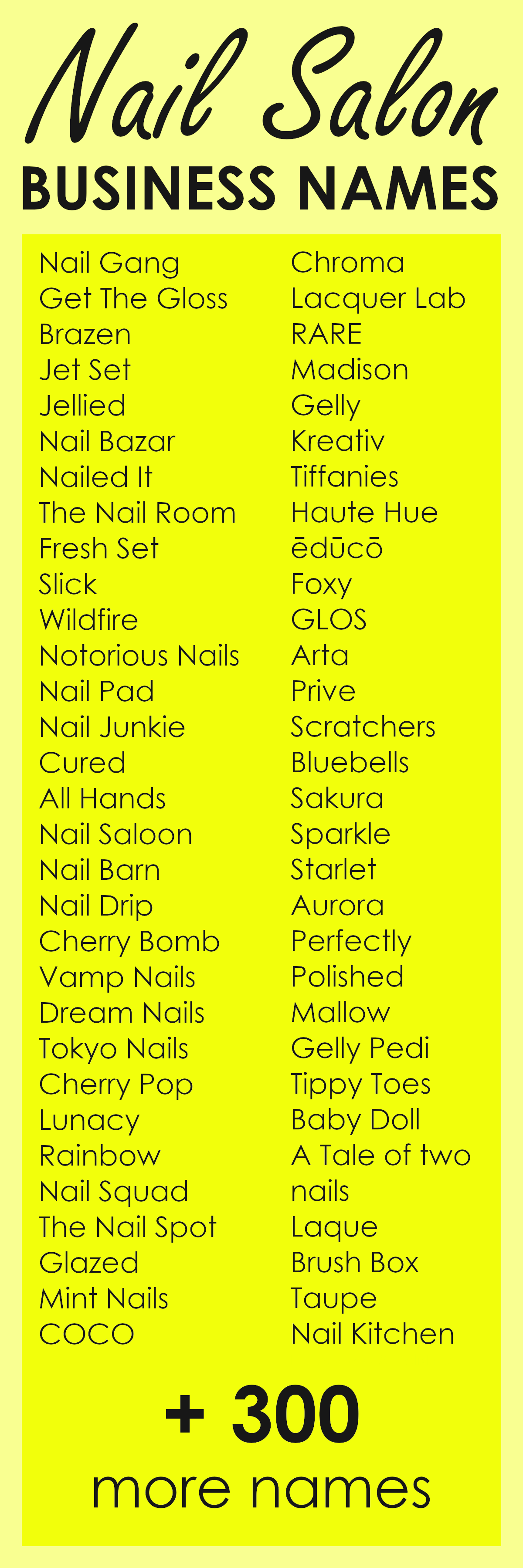 a list of nail salon business names 